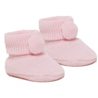 S408-P: Pink Acrylic Pom Pom Baby Bootees